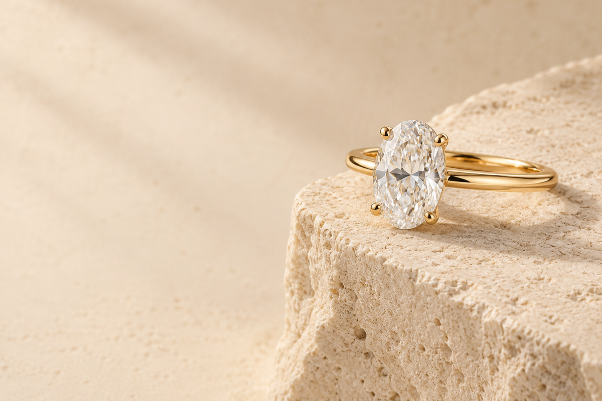 Oval diamond solitaire ring in yellow gold, a design visualization