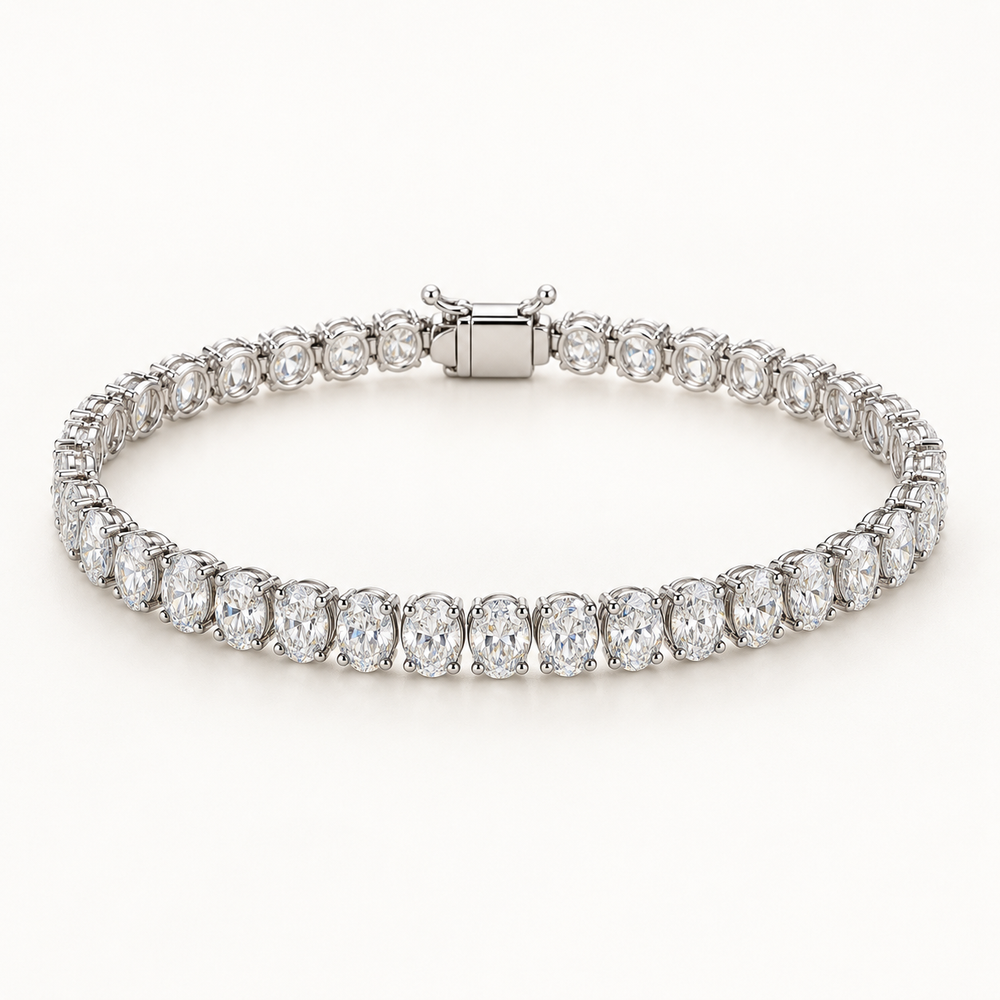 Avelise Tennis Bracelet, 5 Carats Total, 14K White Gold, oval diamonds in four-prong settings — AI design rendering.