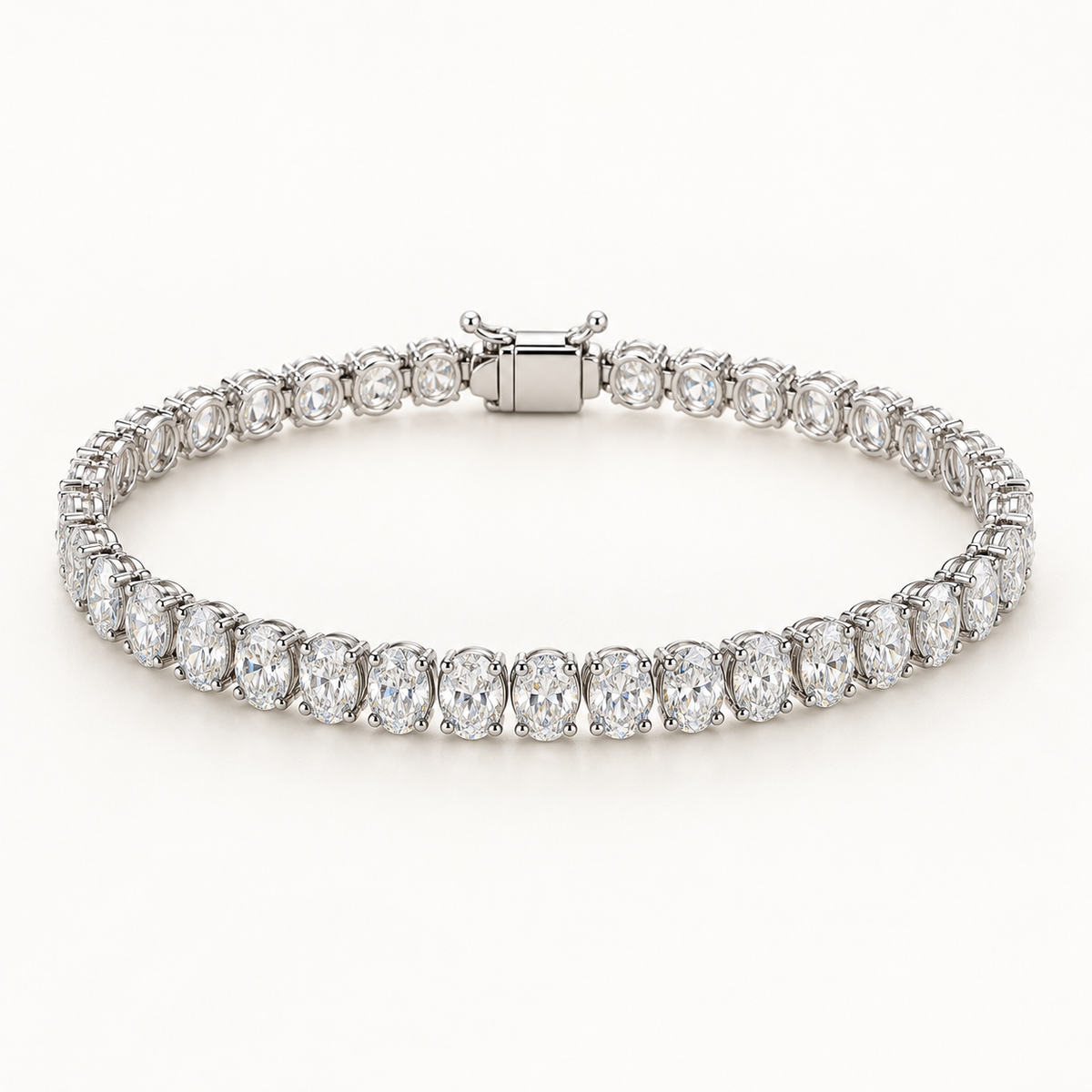 Avelise Tennis Bracelet, 5 Carats Total, 14K White Gold, oval diamonds in four-prong settings — AI design rendering.