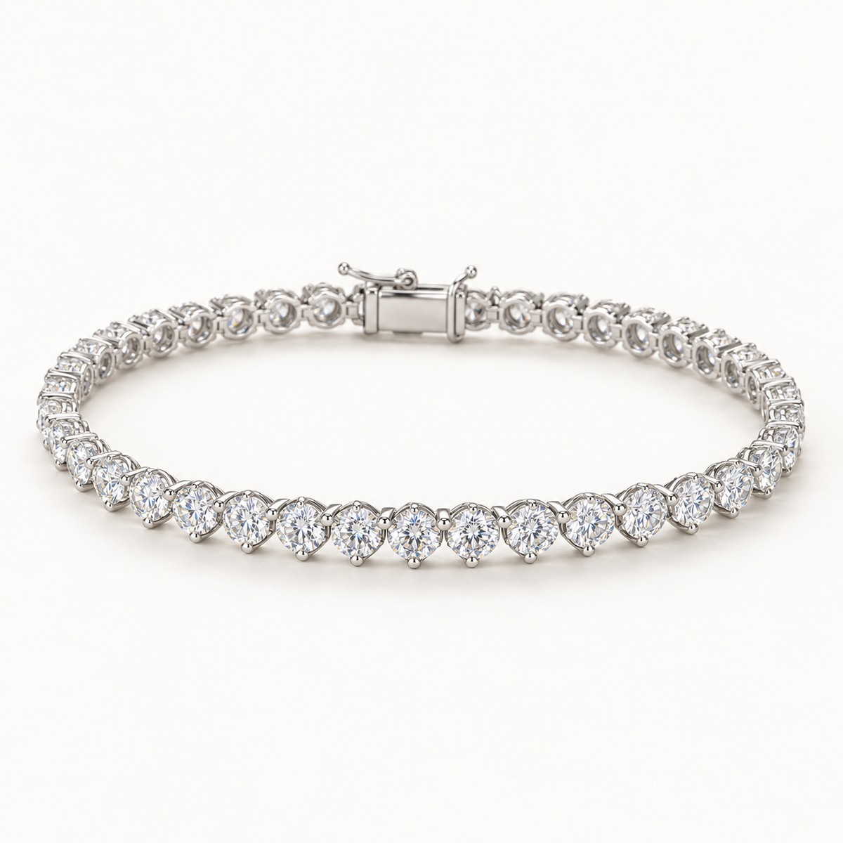 Merielle Tennis Bracelet, 5 Carats Total, 14K White Gold, round diamonds in three-prong settings — AI design rendering.