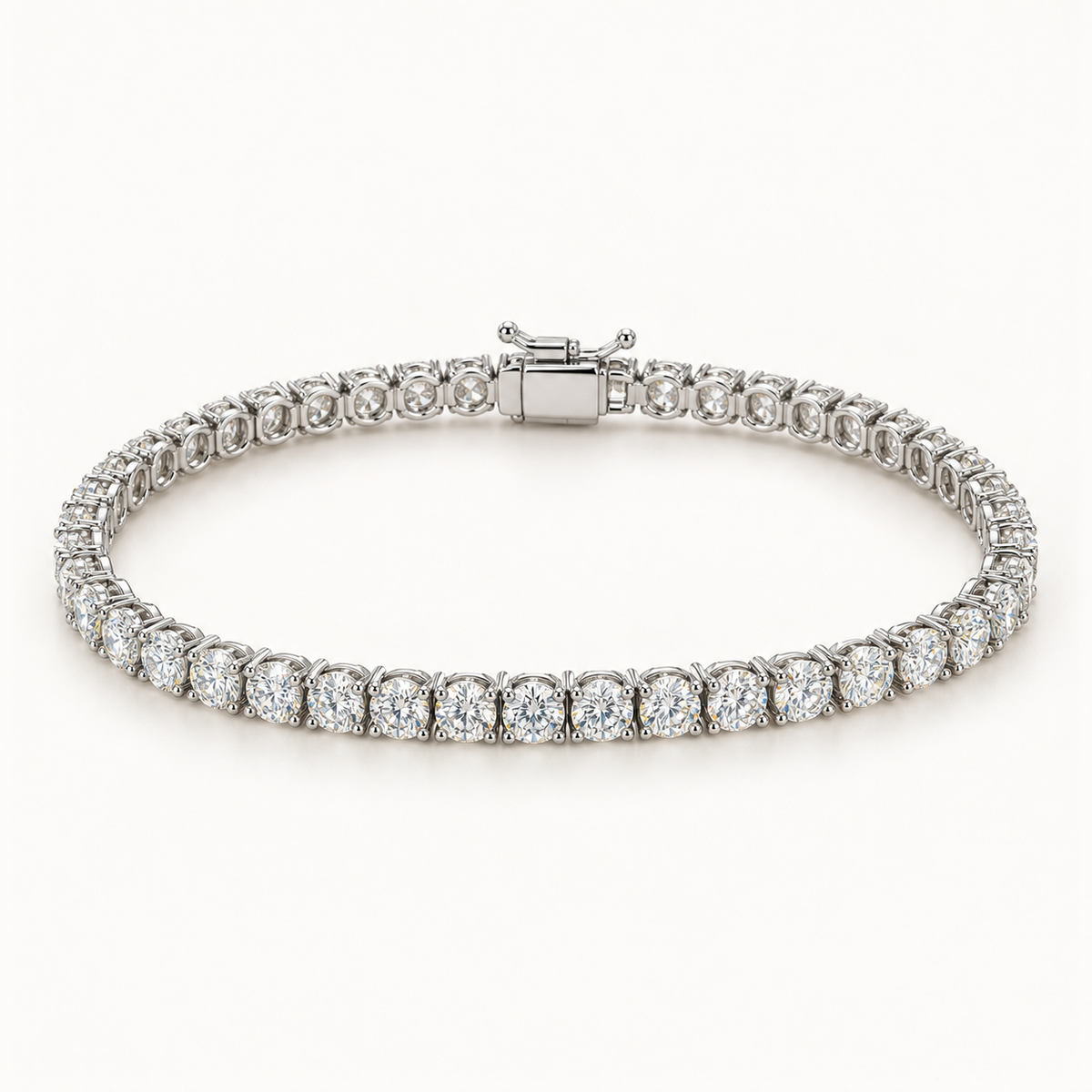 Rivelle Tennis Bracelet, 5 Carats Total, 14K White Gold, round diamonds in four-prong settings — AI design rendering.