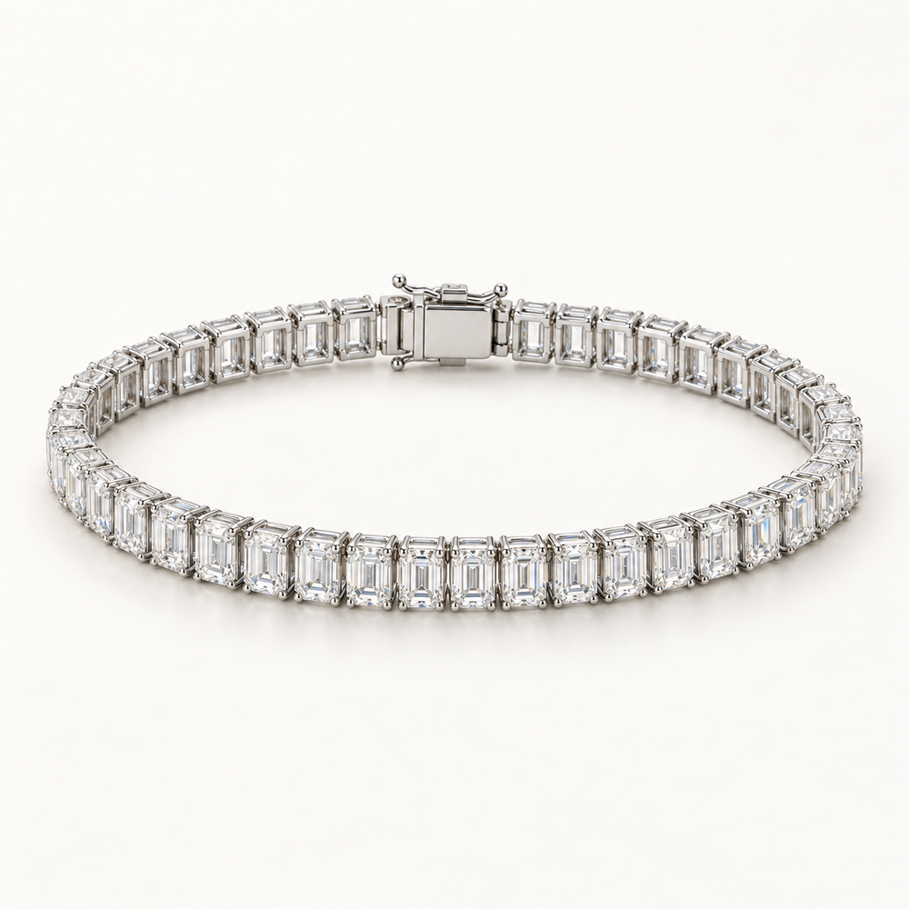 Virelle Tennis Bracelet, 5 Carats Total, 14K White Gold, emerald diamonds in four-prong settings — AI design rendering.