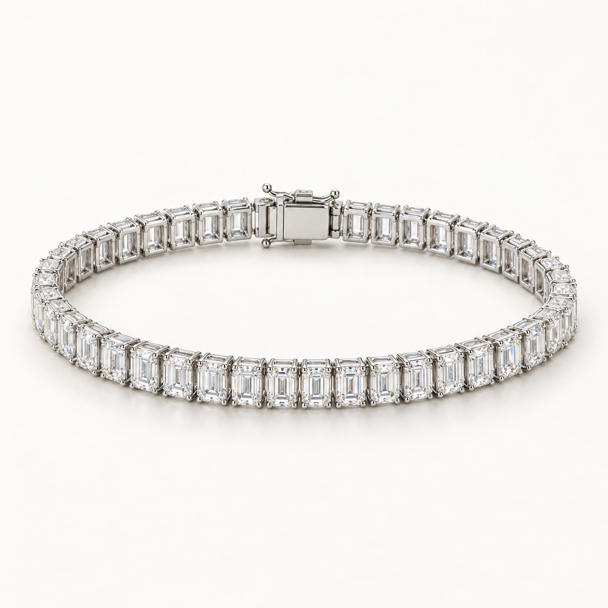 Virelle Tennis Bracelet, 5 Carats Total, 14K White Gold, emerald diamonds in four-prong settings — AI design rendering.