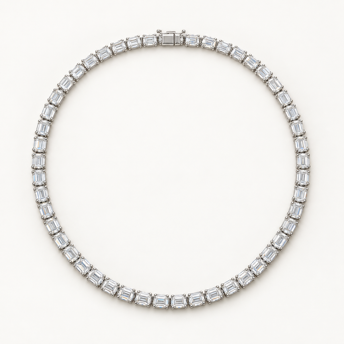 Virelle Tennis Necklace, 10 Carats Total, 14K White Gold, emerald diamonds in four-prong settings — AI design rendering.