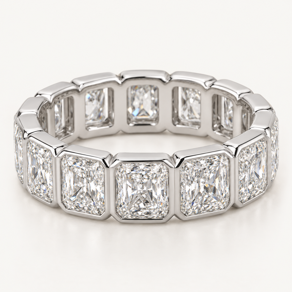 Ondine 5 Ctw Radiant Diamond Eternity Band in 14K White Gold — AI Design Visualization