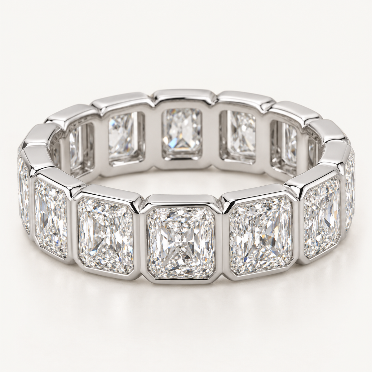 Ondine 5 Ctw Radiant Diamond Eternity Band in 14K White Gold — AI Design Visualization