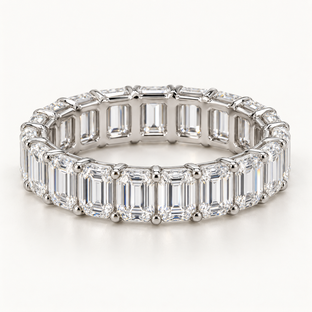 Verelle 5 Ctw Emerald Diamond Eternity Band in 14K White Gold — AI Design Visualization