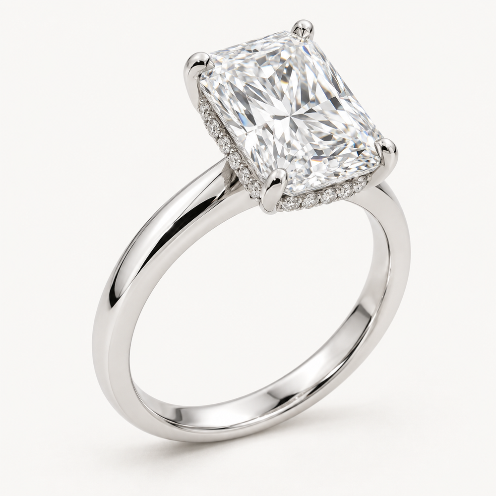 Avenelle Engagement Ring in 14K White Gold With a 2 Ct Radiant Diamond — AI Design Visualization