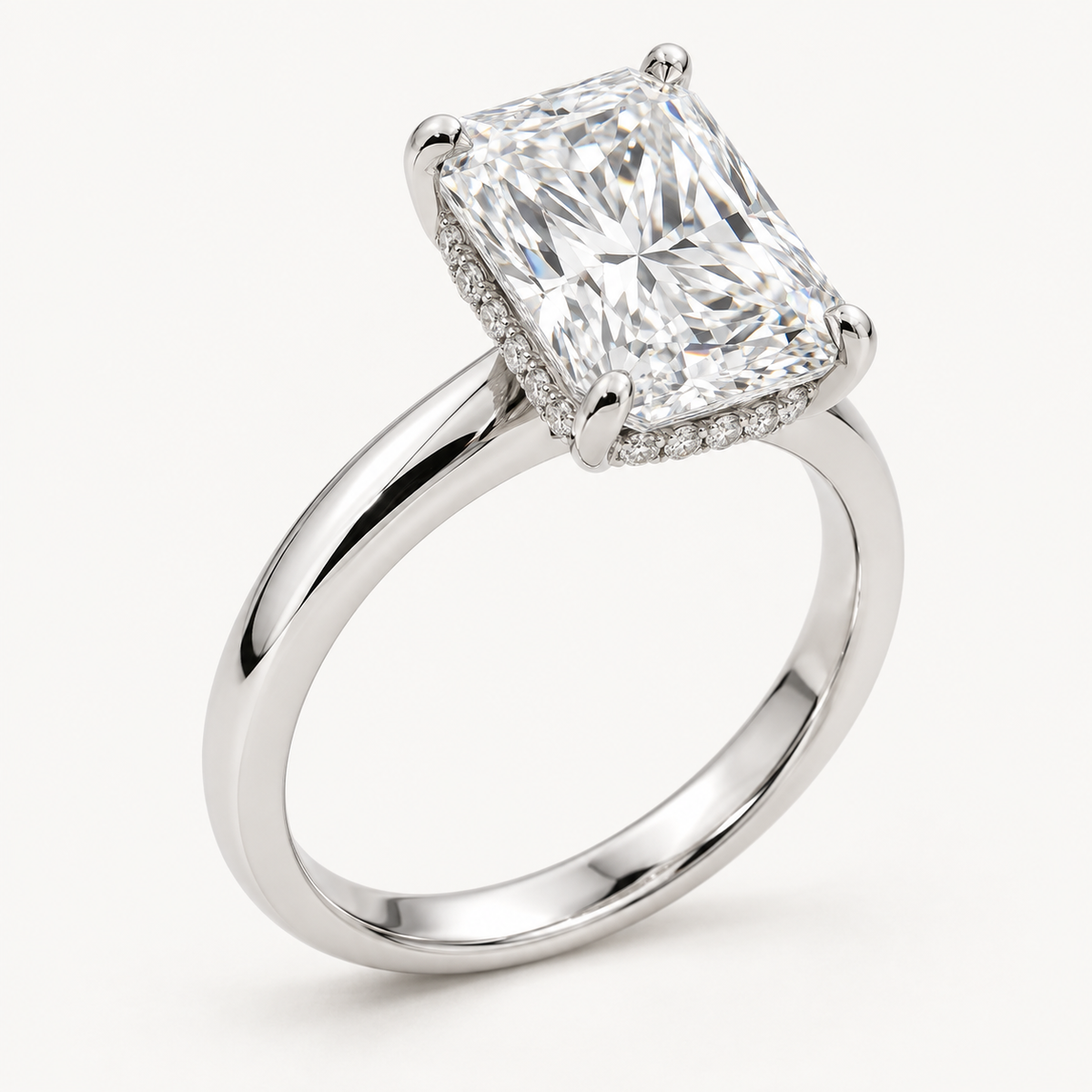 Avenelle Engagement Ring in 14K White Gold With a 2 Ct Radiant Diamond — AI Design Visualization