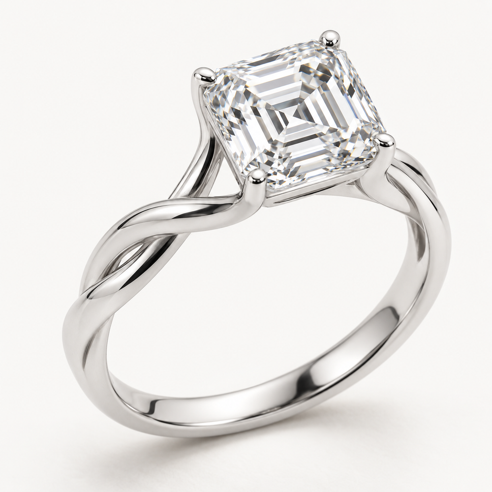 Elowen Engagement Ring in 14K White Gold With a 2 Ct Asscher Diamond — AI Design Visualization