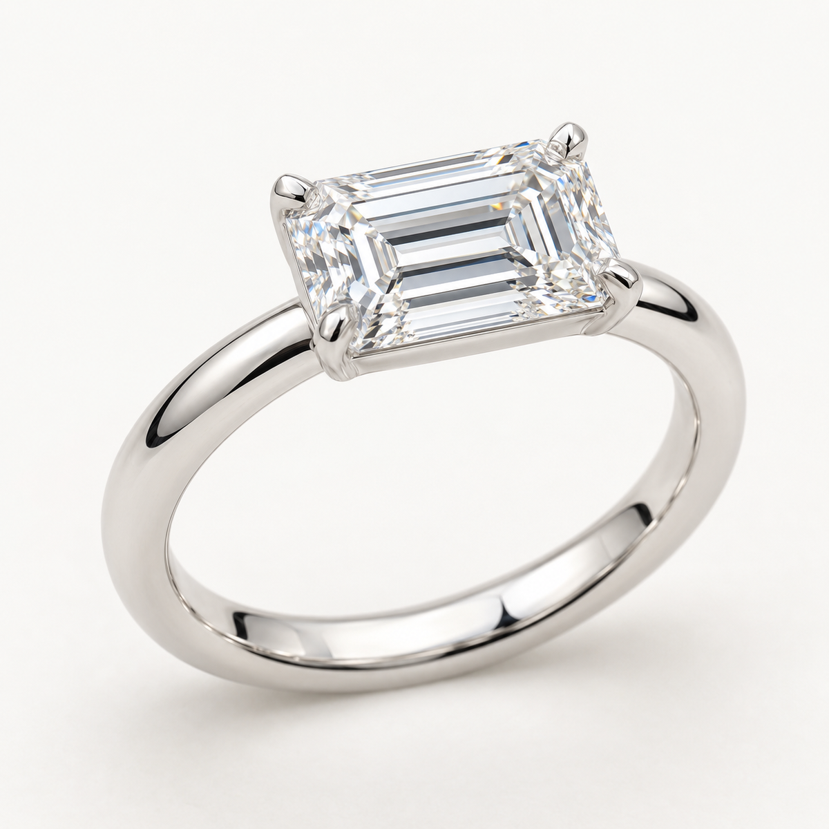 Orienne Engagement Ring in 14K White Gold With a 2 Ct Emerald Diamond — AI Design Visualization