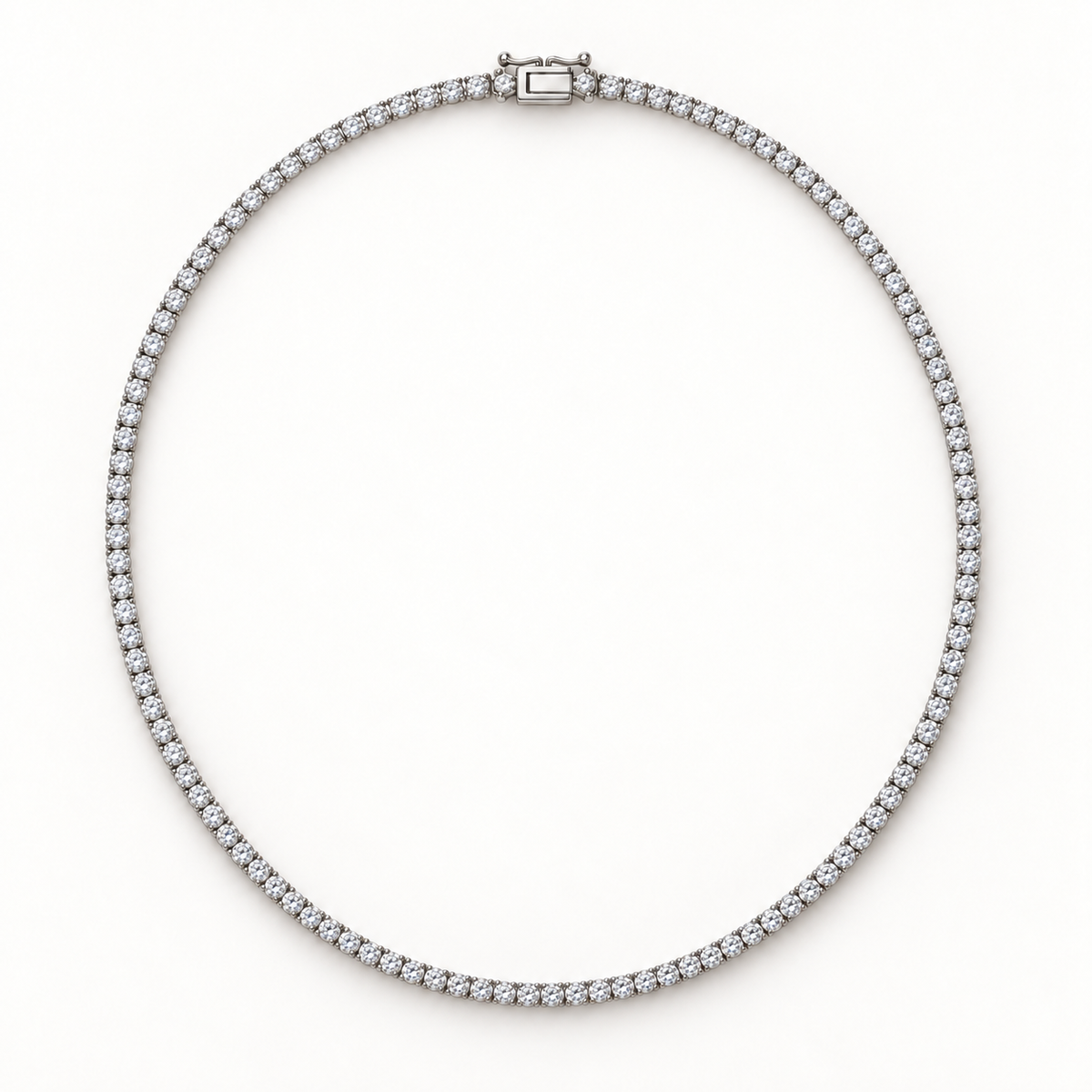 Rivelle Tennis Necklace — 5 Ctw Total, 14K White Gold, 16-Inch Reference — AI Design Rendering
